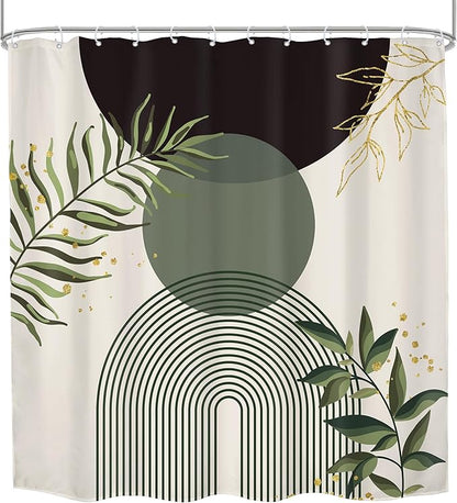 Dark Green Boho Shower Curtain 72Wx72H Black Bohemian Modern Abstract Plant - Image 8