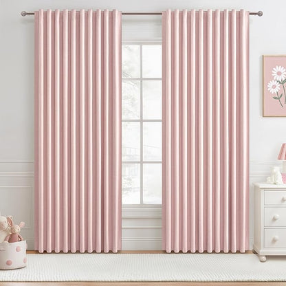 Cute Baby Pink Blackout Curtains 70 Inches Extra Wide Pleated by QJMYDECO