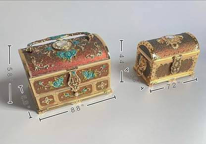 Retro Jewelry Box Arched Vintage Rectangular Metal Chest Necklace Ring Earrings - Image 3