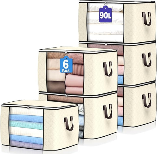 90 L Large Storage Bags, 6 Pack Clothes Storage Bins Foldable Closet Organizers by BuddingJoy-BuildaJoyfulLifeforYou