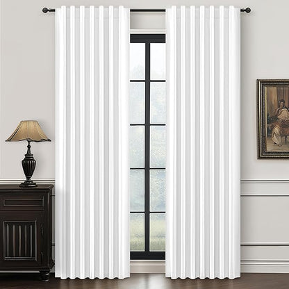 Brilliant White Linen Textured Blackout Curtains 108 Inches Long - Image 8