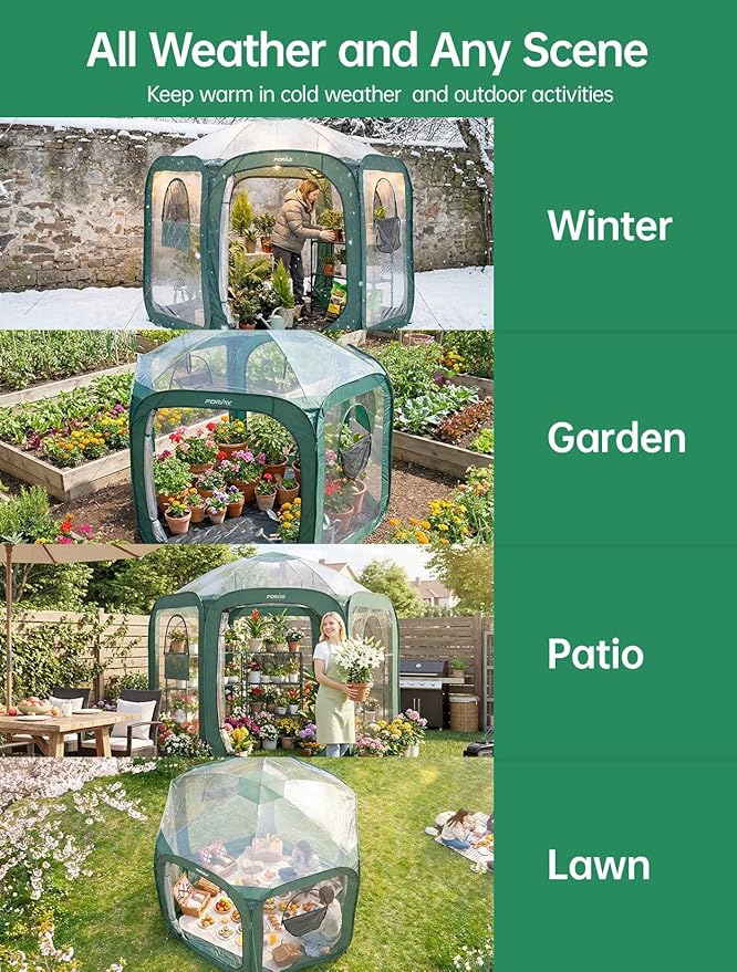 Porayhut Pop up Greenhouse Tent, Portable Large Walk-in Plant House 10’X10’ - Image 5