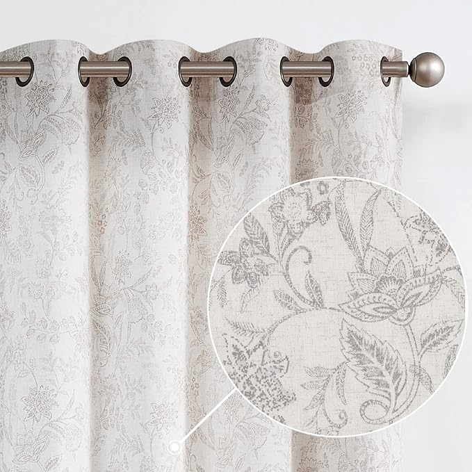 Vangao Floral Linen Curtains for Living Room 96 Inches Long Purple Grey by Vangao