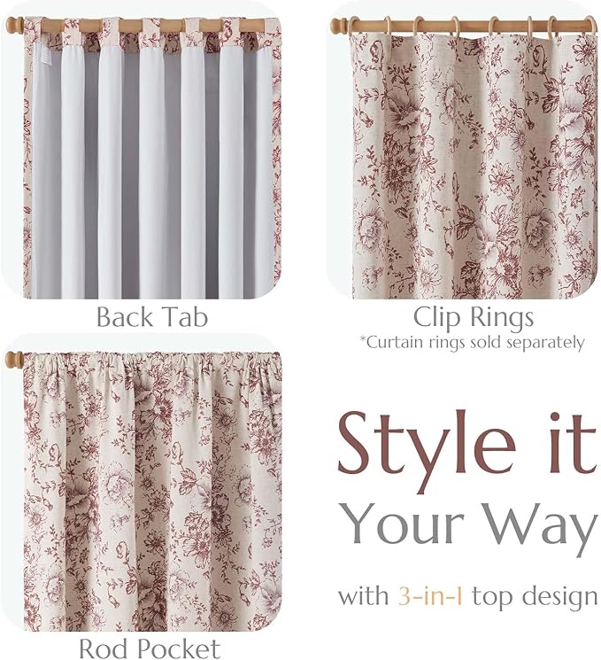 jinchan Blackout Floral Curtains Linen Blend Curtain - Image 5