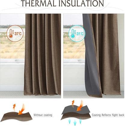 RYB HOME Coffee Linen 100% Blackout Curtains - Image 4