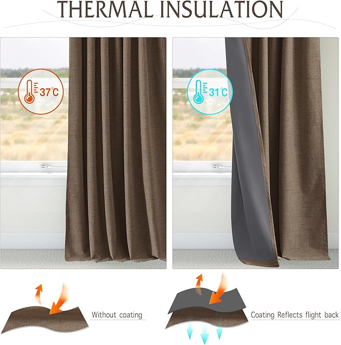 RYB HOME 100% Blackout Linen Textured Curtains 96 inches Long, Thermal - Image 5