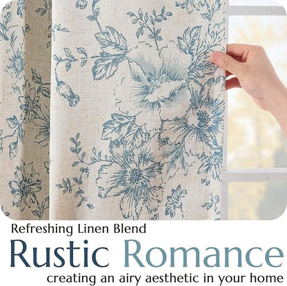 jinchan Blackout Linen Blend Curtain Floral Blackout Curtains - Image 4