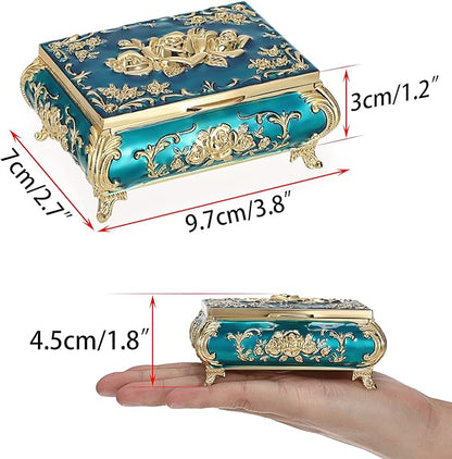 Hipiwe Vintage Metal Jewelry Box Small Treasure Chest Case Trinket Organizer - Image 4