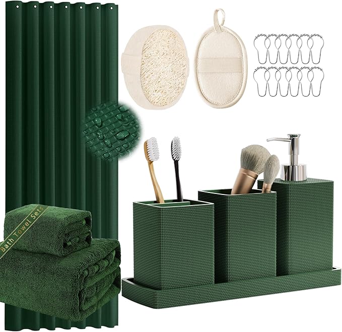 Resin Green Bathroom Set, Dark Green Bathroom Accessories Set by LetUsMakeHomeYourFavoriteDestination