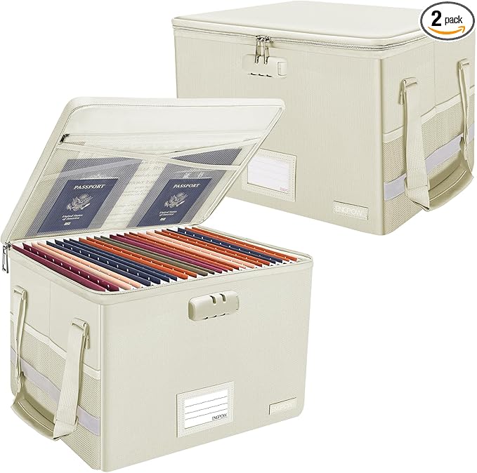 ENGPOW File Box with Lock, Fireproof Document Box with Zipper Lid, Collapsible by ENGPOW