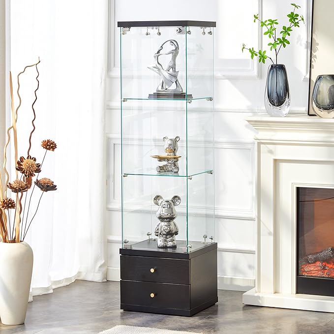 Yoluckea 3 Shelves Glass Display Cabinet by Yoluckea