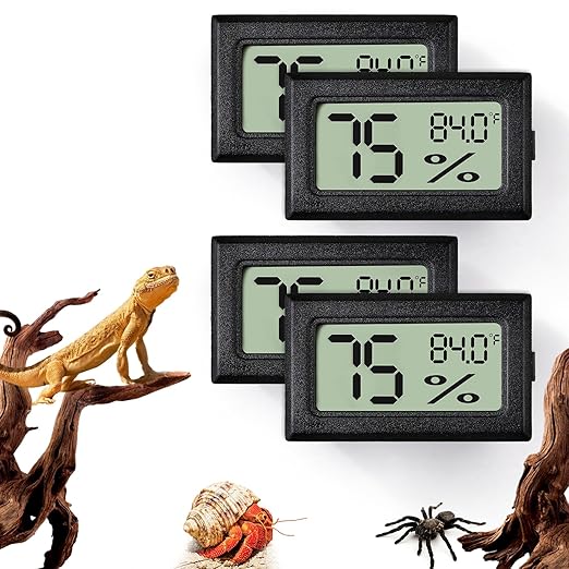 4 PCS Rectangle Reptile Thermometer and Humidity Gauge by BSRESIN