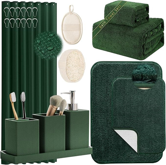 Green Bathroom Set, Dark Green Bathroom Accessories Set by LetUsMakeHomeYourFavoriteDestination