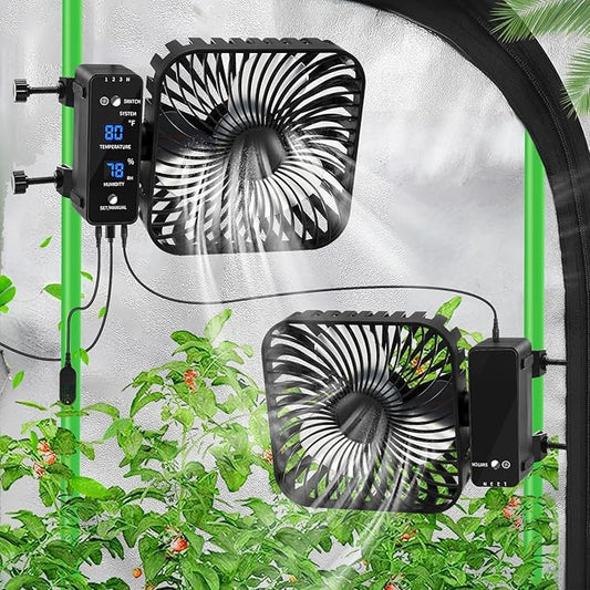 6" Grow Tent Fan with Temp & Humidity Display, Auto Temp & Humidity Control by DAOTAILI