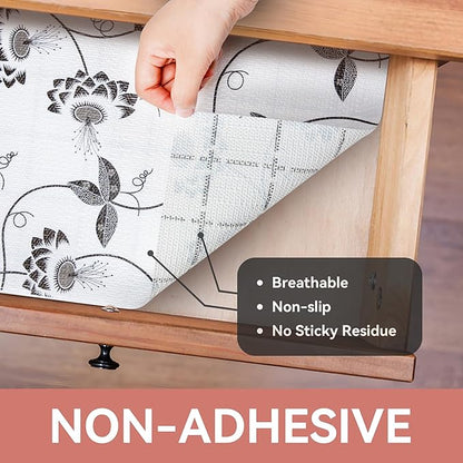 RAY STAR Shelf Liner, Non Adhesive Black Leaves Floral Cabinet Liner - Image 9