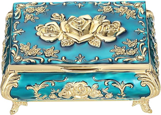 Hipiwe Vintage Metal Jewelry Box Small Treasure Chest Case Trinket Organizer by Hipiwe