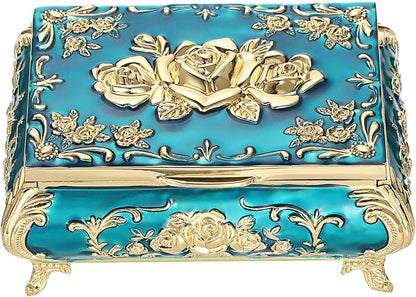 Hipiwe Vintage Metal Jewelry Box Small Treasure Chest Case Trinket Organizer by Hipiwe