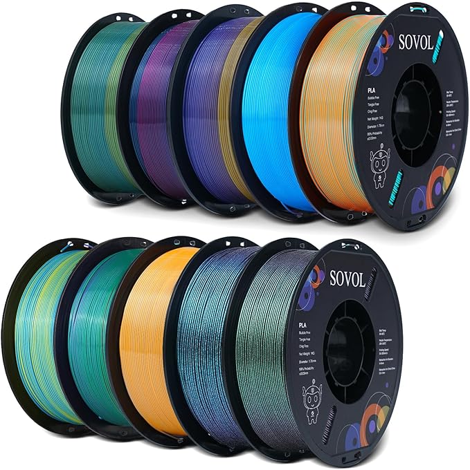 Sovol Silk PLA Filament 10KG Kit, Silk Tri Color & Dual Color Co-Extrusion PLA by Sovol