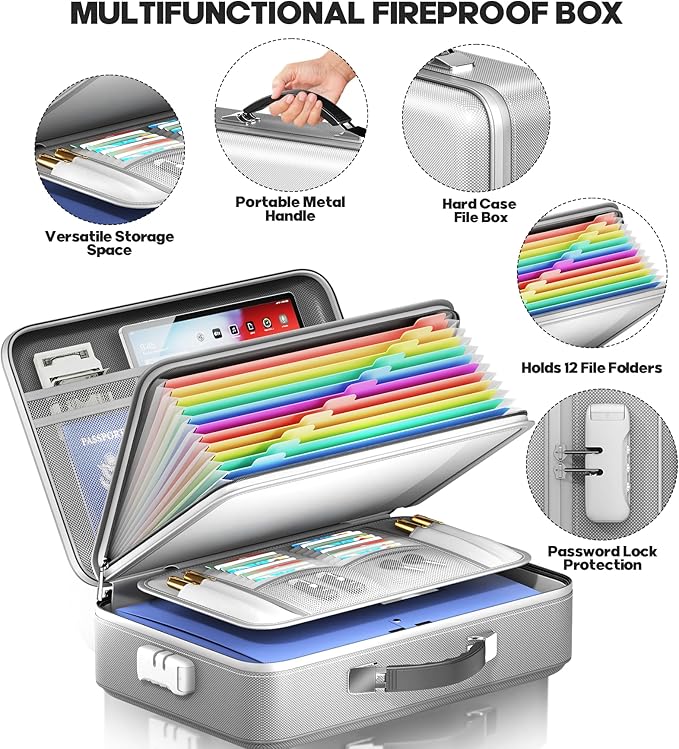 Fireproof Document Box, Hard Case Highly Flame-Resistant Fire Proof Waterproof - Image 5
