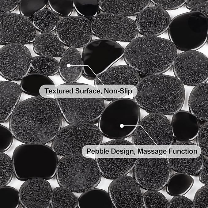 WELTRXE Pebbles Bath Mat for Tub Black Non-Slip Bathtub Mat - Image 3