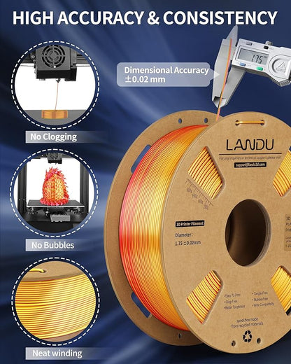 LANDU Silk Dual Color PLA Filament 1.75mm 1KG, 3D Printer Filament Dimensional - Image 5