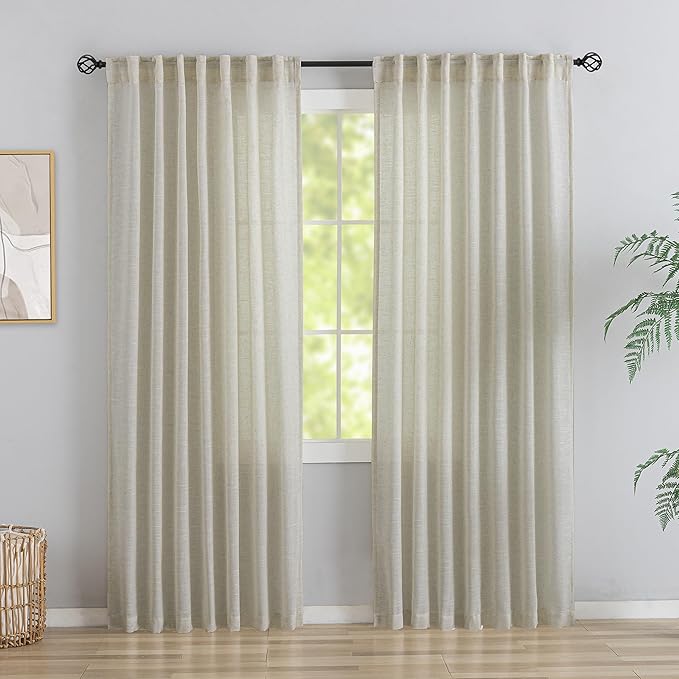 DONREN Linen Back Tab Curtains 90 Inches Long 2 Panels by DONREN