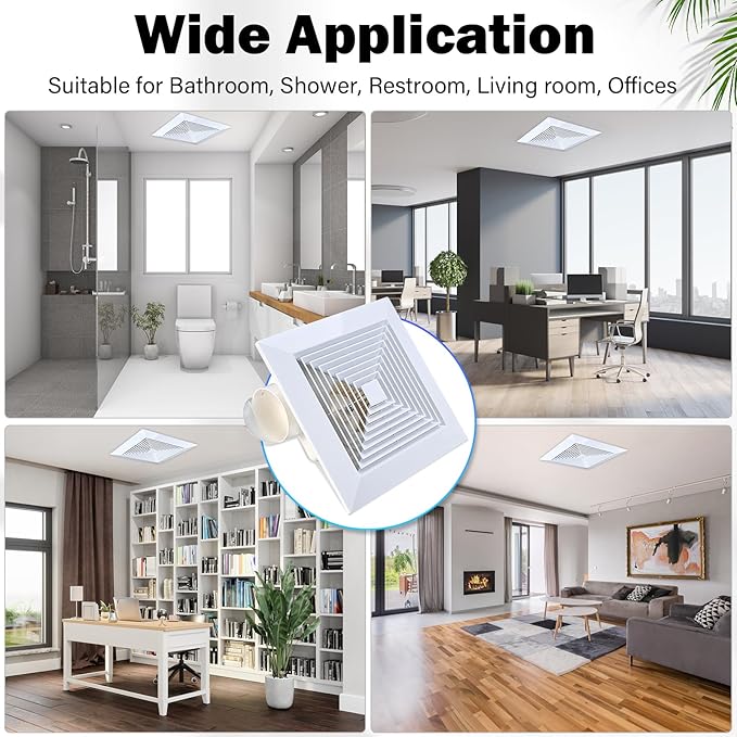 FEITON 110 CFM Bathroom Fan Exhaust Fan Ceiling Mount, 1.0 Sones, Square Quiet - Image 6
