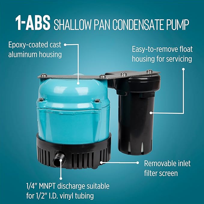 Little Giant 1-ABS 115-volt, 1/150 HP, 205 GPH Automatic Shallow Pan Condensate - Image 3