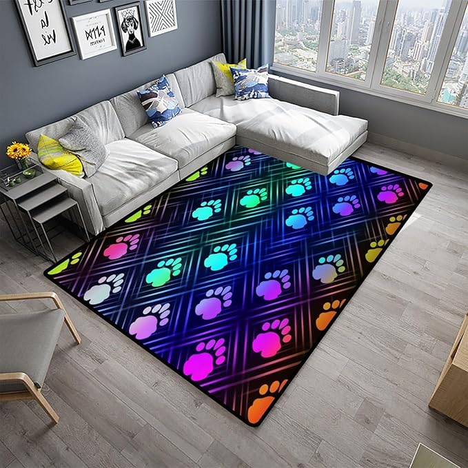 Floor Covering, Colorful Animal Paw Printed Patterns, Moisture Barrier Area Rugs - Image 2