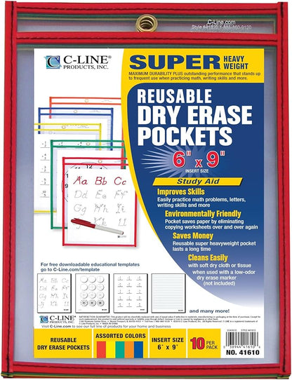 C-Line Reusable Dry Erase Pockets, 6 x 9 Inches, 10 Pockets per Pack - Image 2