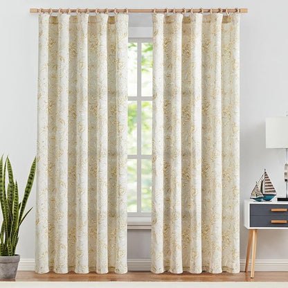 jinchan Floral Curtains 90 Inch Length Mustard Yellow Flower Linen Farmhouse - Image 2
