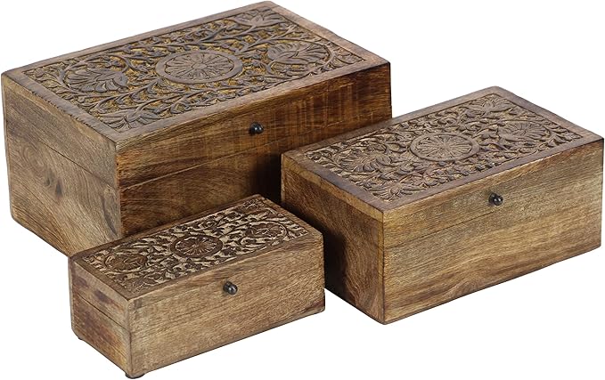 Deco 79 Mango Wood Floral Handmade Decorative Box Decorative Keepsake Boxes - Image 12