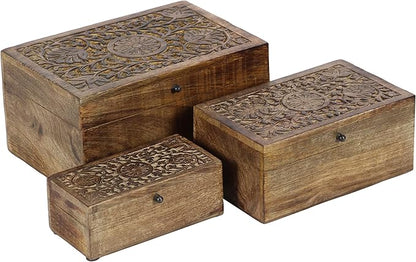Deco 79 Mango Wood Floral Handmade Decorative Box Decorative Keepsake Boxes - Image 12