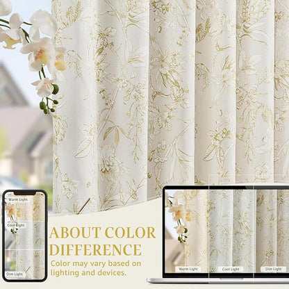 jinchan Floral Curtains 63 Inch Length Mustard Yellow Flower Linen Farmhouse - Image 6