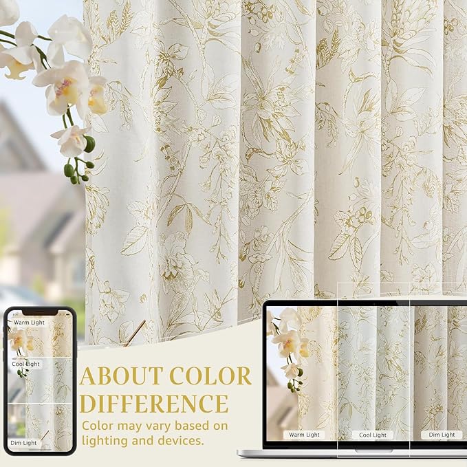 jinchan Floral Curtains 84 Inches Long Mustard Yellow Flower Linen Farmhouse - Image 6