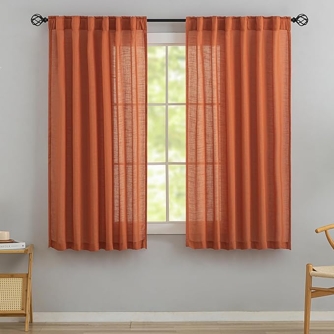 DONREN Burnt Orange Linen Back Tab Curtains 72 Inches Long 2 Panels Set by DONREN