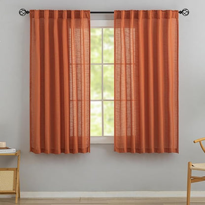 DONREN Burnt Orange Linen Back Tab Curtains 72 Inches Long 2 Panels Set by DONREN