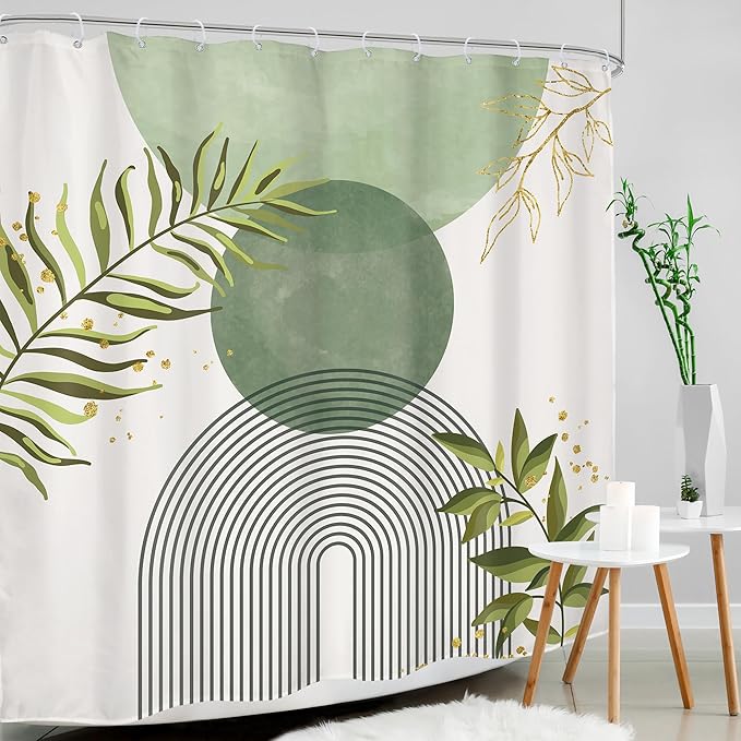 Sage Green Boho Shower Curtain 72Wx84H Extra Long Modern Abstract Bohemian - Image 3