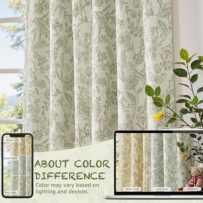 Vangao Linen Curtains with Detachable Blackout Liners Floral Curtains - Image 7