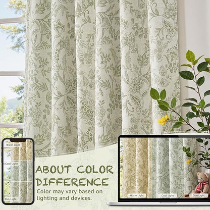 Vangao Linen Curtains with Detachable Blackout Liners Floral Curtains - Image 7