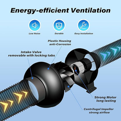 HealSmart 4 Inch 195 CFM Exhaust Inline Duct Fan Quiet Vent Booster Blower - Image 2