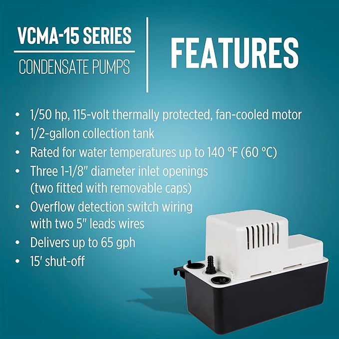 Little Giant VCMA-15ULS 115 Volt, 65 GPH, 1/50 HP Automatic Condensate Removal - Image 4