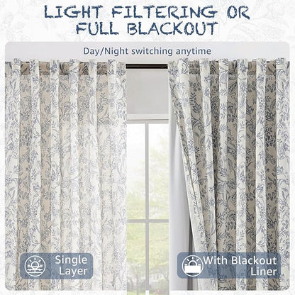 Vangao Linen Curtains with Detachable Blackout Liners Floral Curtains - Image 5