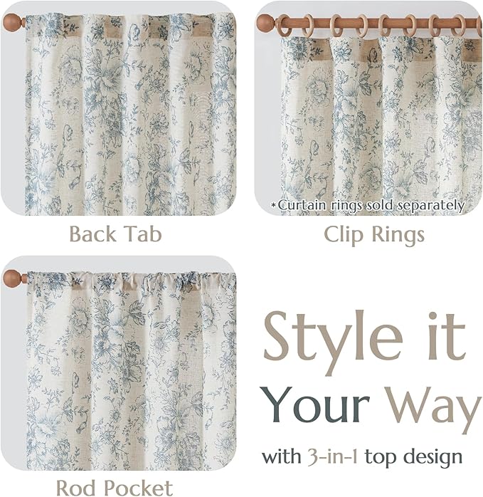 jinchan Linen Floral Curtains Extra Wide - Image 4