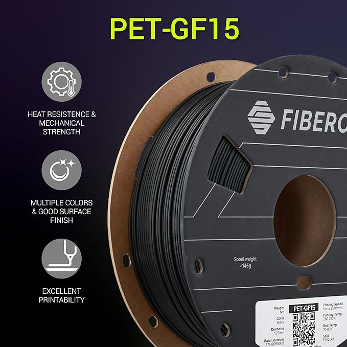 Polymaker Fiberon Black PET-GF15 3D Printer Filament 1.75mm 1KG, 15% Glass - Image 2