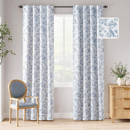jinchan 95% Blackout Floral Curtains 84 Inches Long, Printed Flower Blue by JINCHAN