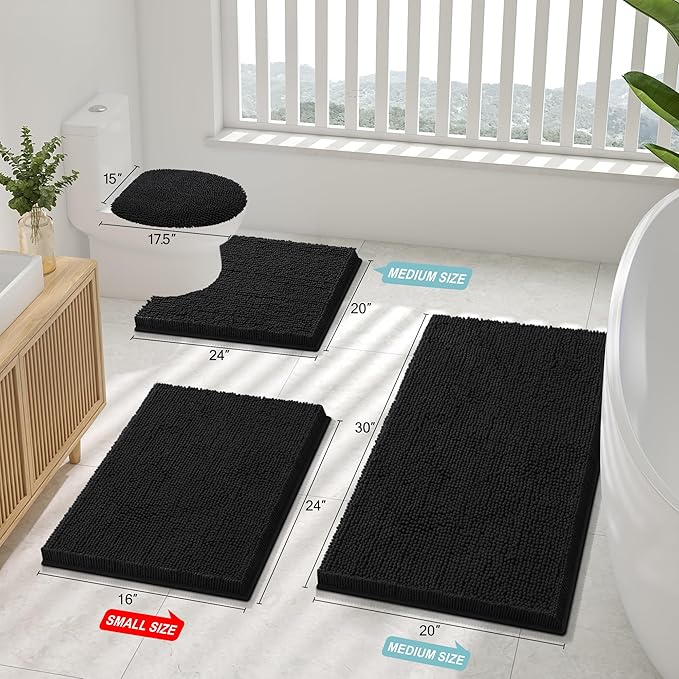 Smiry Luxury Chenille Toilet Rugs U-Shaped 24x24, Soft Absorbent Non-Slip - Image 2