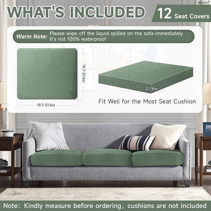 12Pcs Stretch Couch Cushion Covers, Water Resistant Outdoor Sofa Cuhsion Cover - Image 2