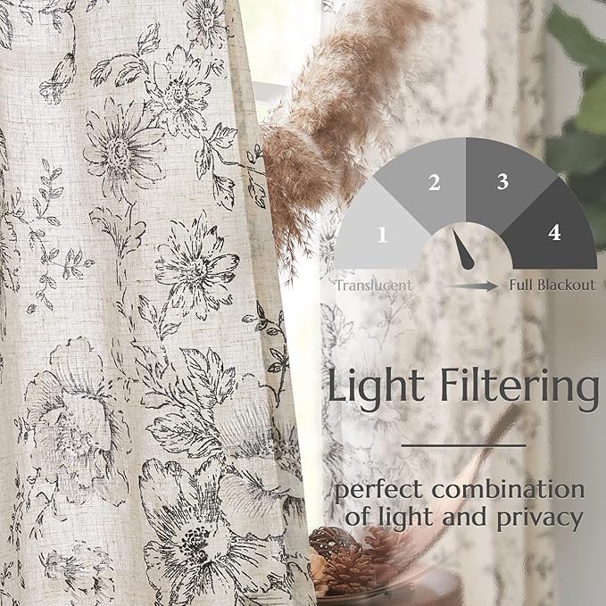 jinchan Linen Floral Curtains Extra Wide - Image 6