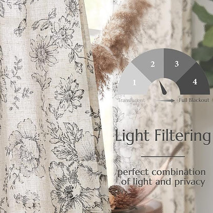 jinchan Linen Blend Curtain Floral Curtains - Image 4